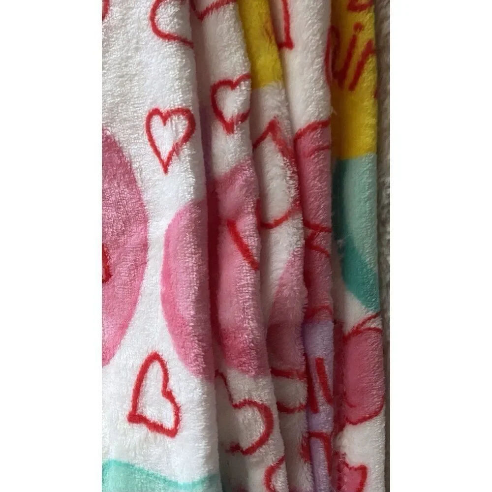 Care Bears Love A Lot Bear Throw Blanket 50 X 70” Conversation Hearts Valentines